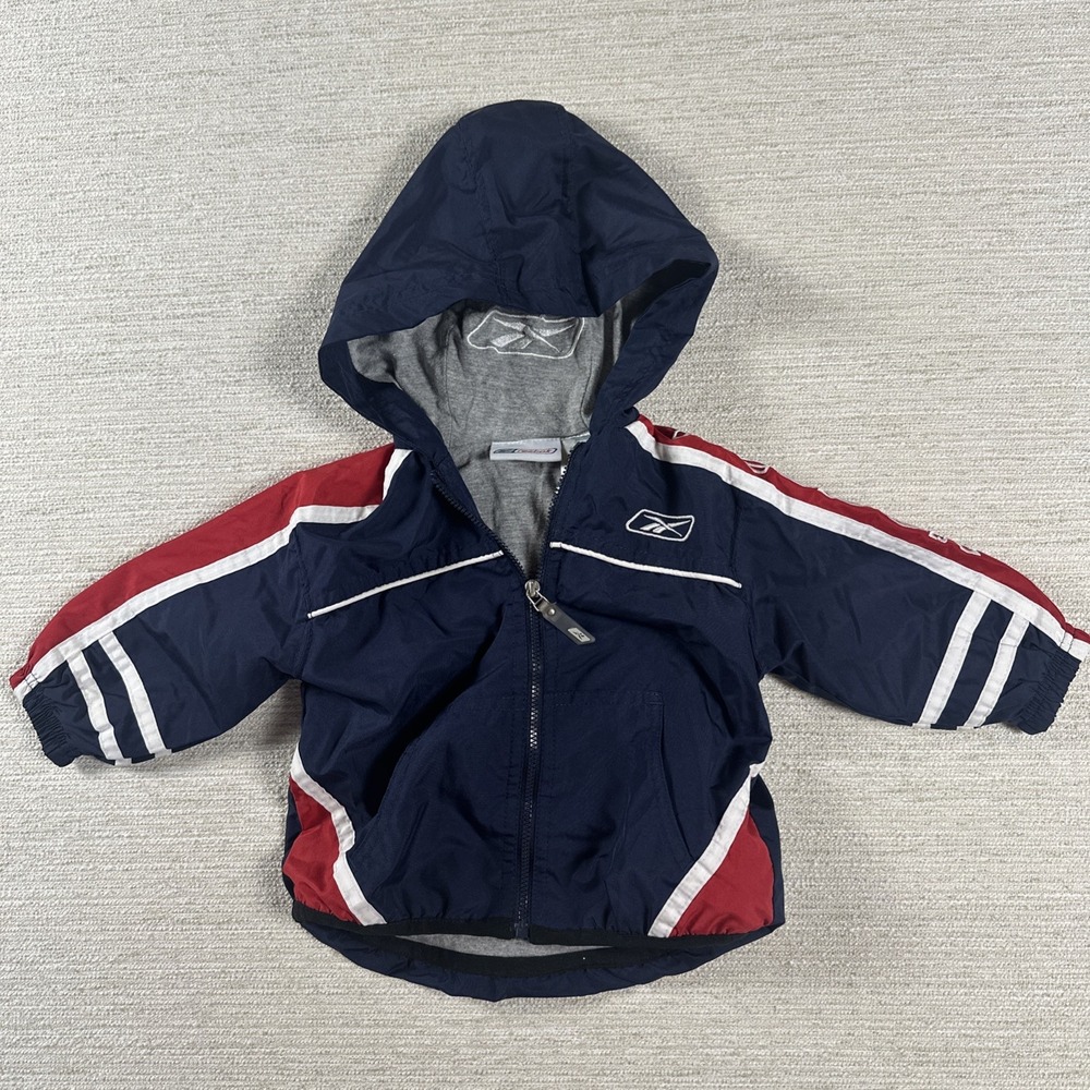 Y2K Reebok Hooded Windbreaker Jacket 12M Retro Colorblock Toddler Zip Up Logo